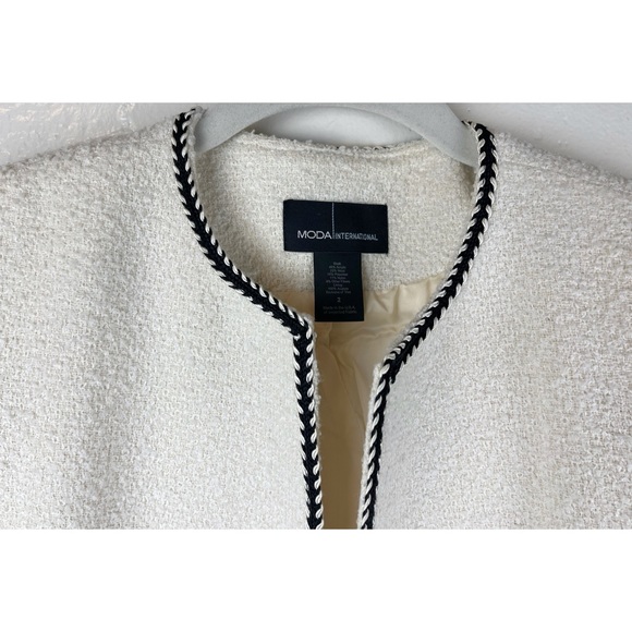 Moda International Womens Size 2 Open Front Ivory Textured 3/4 sleeve - Picture 5 of 9